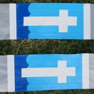 /ClappingTreeStoles Duct Tape Clergy Stole - silver with white cross on sea and sky background-GREAT FOR CAMP