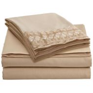 Clara Clark 1800 Collection Bed Sheet Set with a Beautiful Lace Design on the Pillowcase, King, Cream
