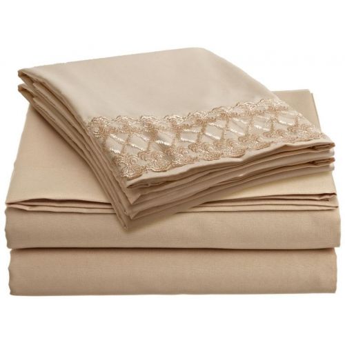  Clara Clark 1800 Collection Bed Sheet Set with a Beautiful Lace Design on the Pillowcase, King, Cream