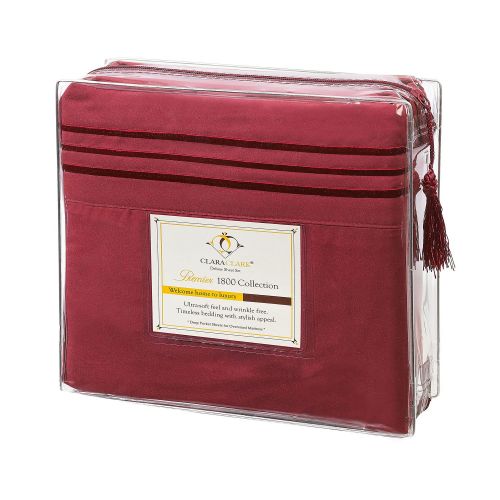  Clara Clark 4 Piece 1800 Series Premier Sheet Set, Queen, Burgundy