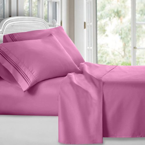  Clara Clark Premier 1800 Collection 6pc Bed Sheet Set with Extra Pillowcases - Queen, Strawberry Pink