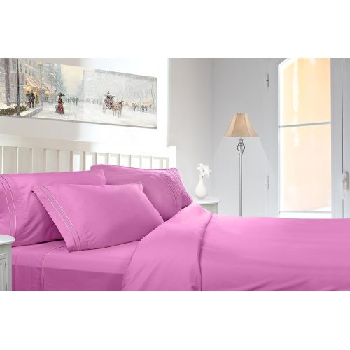  Clara Clark Premier 1800 Collection 6pc Bed Sheet Set with Extra Pillowcases - Queen, Strawberry Pink