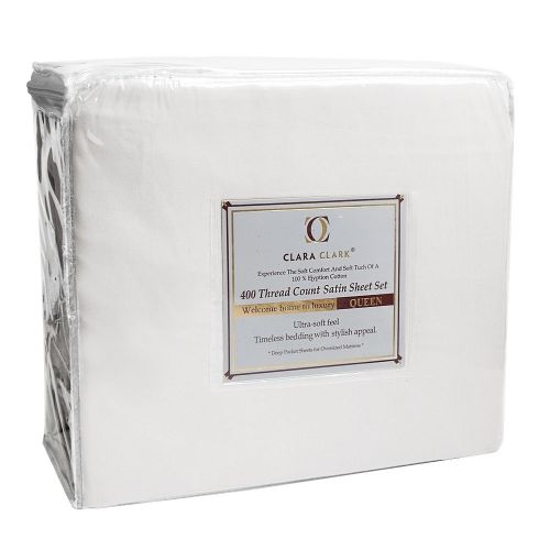  Clara Clark - 400-Thread-Count, 100-Percent Egyptian Cotton deep Pocket Super Soft Sheet Set, Twin Size White, Solid