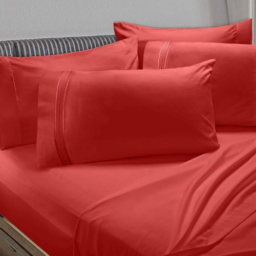  Clara Clark Premier 1800 Collection 6pc Bed Sheet Set with Extra Pillowcases - King, Orange Rust
