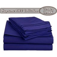 Clara Clark Superior Bed Sheet Set - Double Brushed Microfiber 4-Piece Bed Set - Deep Pocket Fitted Sheet - King - Royal Blue