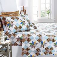 Printed Bed Sheet Set, Twin Size - Quilted Patchwork - By Clara Clark, 4 Piece Bed Sheet 100% Soft Brushed Microfiber, With Deep Pocket Fitted Sheet, 1800 Luxury Bedding Collection