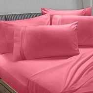 Clara Clark Premier 1800 Collection 6pc Bed Sheet Set with Extra Pillowcases - King, Coral Pink