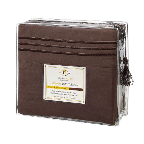  Clara Clark Premier 1800 Series 4pc Bed Sheet Set - Queen, Chocolate Brown