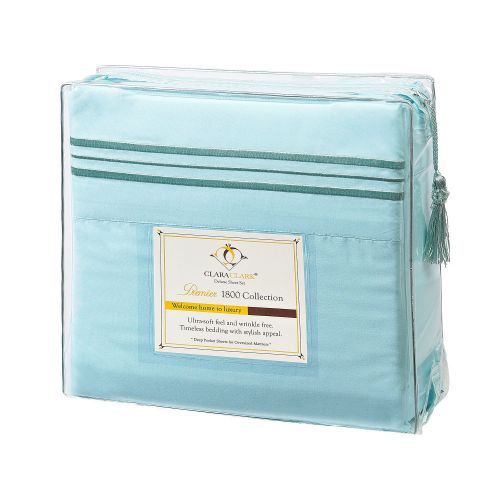  Clara Clark 1800 Premier Series 4pc Bed Sheet Set - King, Light Blue Aqua