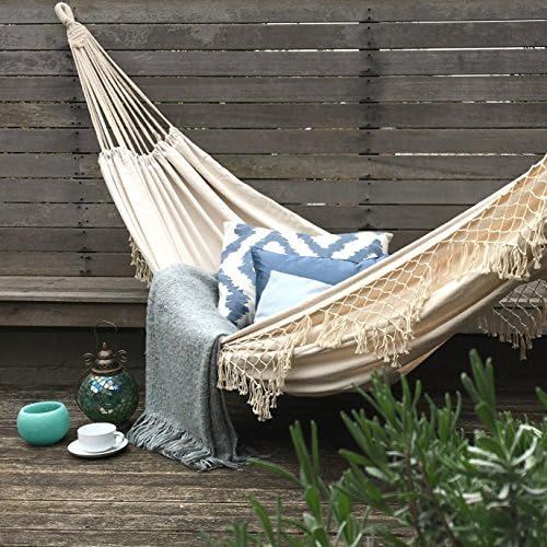  Clara Shade Sails Elfenbein weisse Leinwand Hangematte brasilianischen Doppel-Extra-grosse Quasten Outdoor Indoor Garden Camping Portable natuerliche Creme