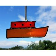 ClareasGlass Small stained glass red canal boat, barge, narrow boat suncatcher, boat lover gift, canal boat gift, boat decoration, boat ornament