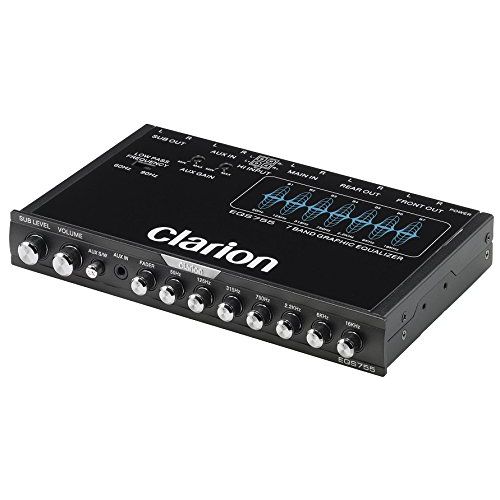  Clarion EQS755 7-Band Car Audio Graphic Equalizer with Front 3.5mm Auxiliary Input, Rear RCA Auxiliary Input and High Level Speaker Inputs, BLACK