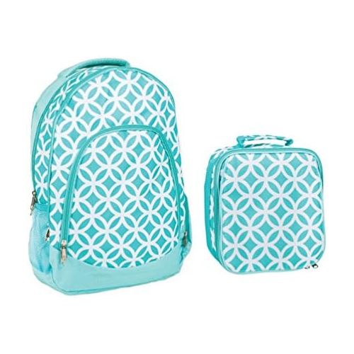  [아마존베스트]Class Collections Reinforced Water Resistant School Backpack and Insulated Lunch Bag Set - Aqua Circle Link