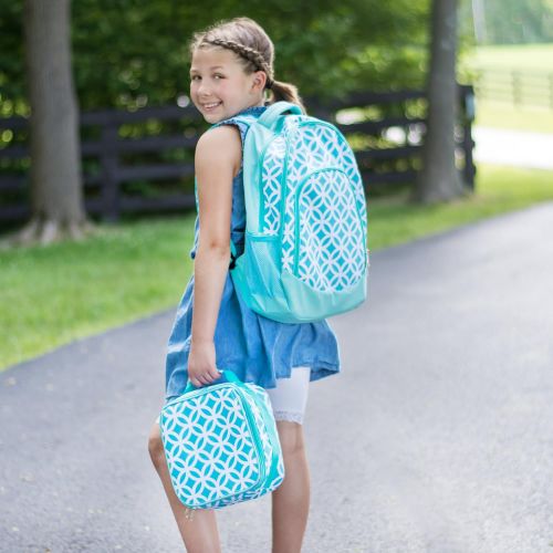  [아마존베스트]Class Collections Reinforced Water Resistant School Backpack and Insulated Lunch Bag Set - Aqua Circle Link