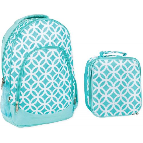  [아마존베스트]Class Collections Reinforced Water Resistant School Backpack and Insulated Lunch Bag Set - Aqua Circle Link