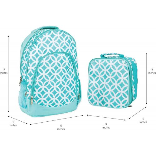  [아마존베스트]Class Collections Reinforced Water Resistant School Backpack and Insulated Lunch Bag Set - Aqua Circle Link