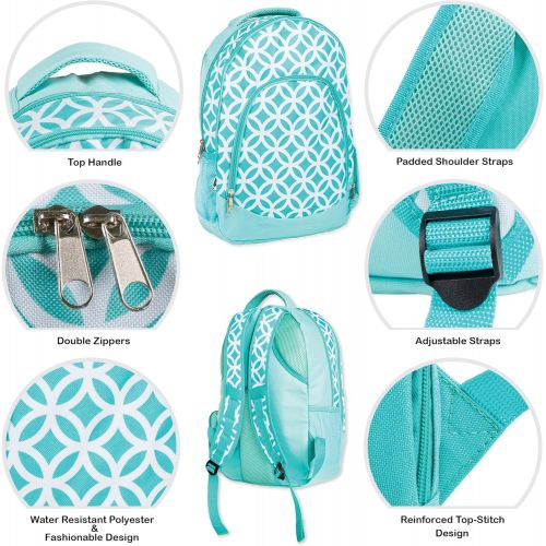  [아마존베스트]Class Collections Reinforced Water Resistant School Backpack and Insulated Lunch Bag Set - Aqua Circle Link