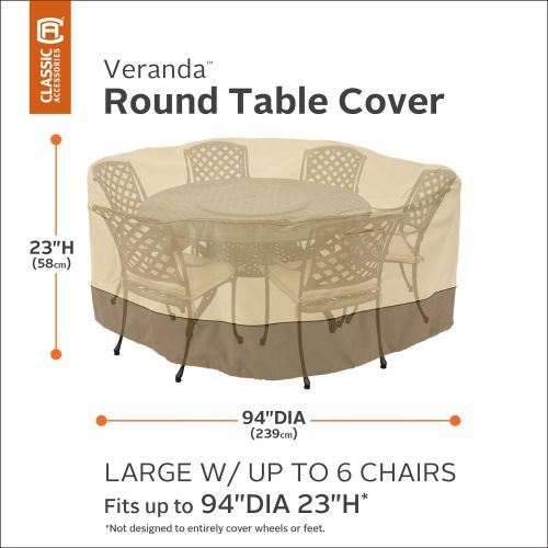  Classic Accessories 78942 Veranda Round Patio Table & Chair Set Cover, Large, Pebble