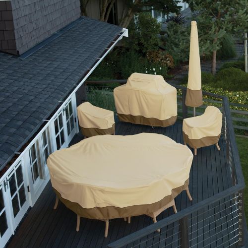  Classic Accessories 78942 Veranda Round Patio Table & Chair Set Cover, Large, Pebble