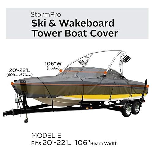  Classic Accessories StormPro Heavy-Duty Ski & Wakeboard Tower Boat Cover, Fits boats 20 - 22 ft long, beam width to 106 in wide