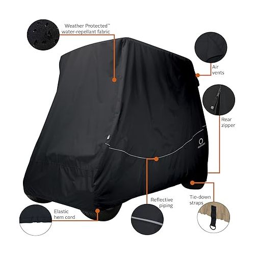  Classic Accessories Fairway Long Roof 4-Person Golf Cart Quick-Fit Cover, Black