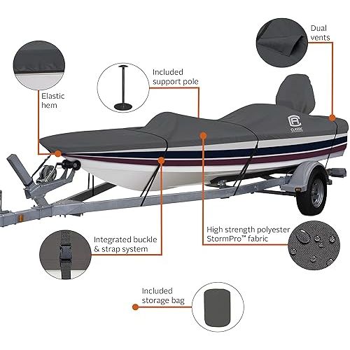  Classic Accessories StormPro Dark Grey Heavy-Duty Outboard Ski-Boat Cover, Fits boats 15' 6