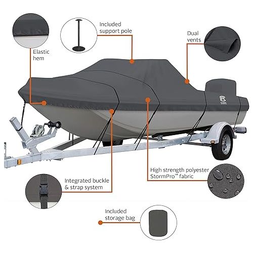  Classic Accessories StormPro Heavy-Duty Tri-Hull Outboard Boat Cover, Fits boats 13 ft 6 in - 14 ft 6 in long x 73 in wide