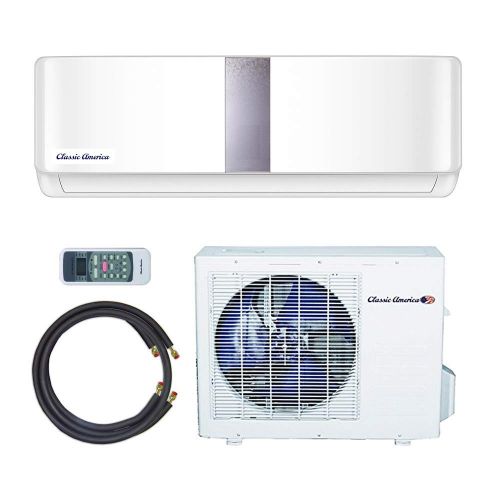  Classic America Ductless Wall Mount Mini Split Inverter Air Conditioner with Heat Pump, 9,000 BTU (1 Ton), 22 SEER 110-120 VAC, Full Set