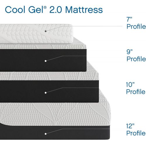  Classic Brands Cool Gel 2.0 Ultimate Gel Memory Foam 14-Inch Mattress with 2 BONUS Pillow , Queen, White