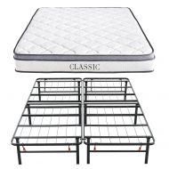 Classic Brands Synergy Memory Foam and Innerspring Hybrid 9-Inch Pillow Top Mattress with Hercules Heavy-Duty 14-Inch Platform Metal Bed Frame, Queen