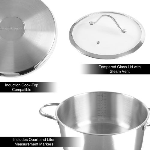  6 Quart Stock Pot-Stainless Steel Pot with Lid-Compatible with Electric, Gas, Induction or Gas Cooktops-Cookware by Classic Cuisine