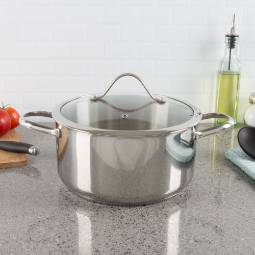  6 Quart Stock Pot-Stainless Steel Pot with Lid-Compatible with Electric, Gas, Induction or Gas Cooktops-Cookware by Classic Cuisine