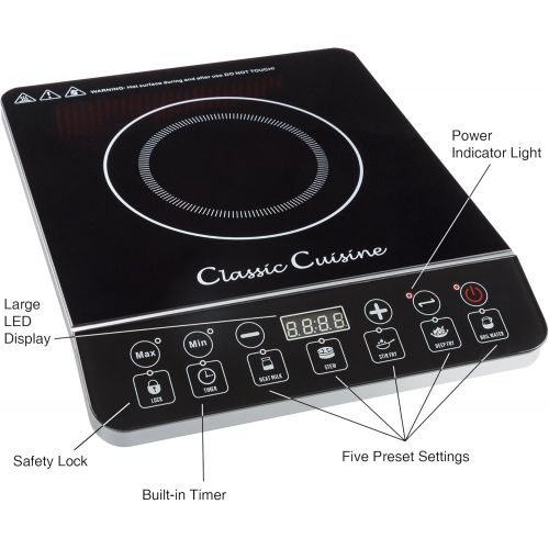  Multi-Function 1800W Portable Induction Cooker Cooktop Burner - Black by Classic Cuisine