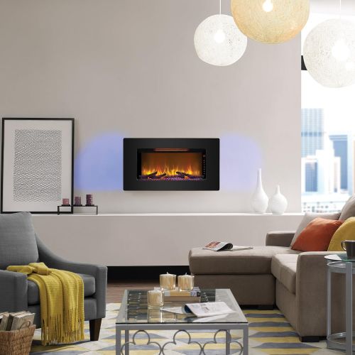  Classic Flame ClassicFlame 36II100GRG Elysium 36 Wall Mounted Infrared Quartz Fireplace, Black Glass Frame