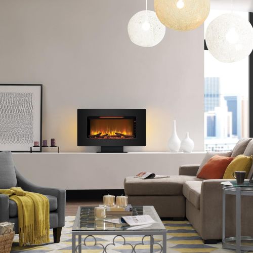  Classic Flame ClassicFlame 36II100GRG Elysium 36 Wall Mounted Infrared Quartz Fireplace, Black Glass Frame