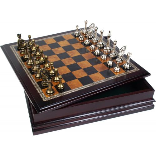  Classic Game Collection Metal Chess Set with Deluxe Wood Board and Storage - 2.5 King
