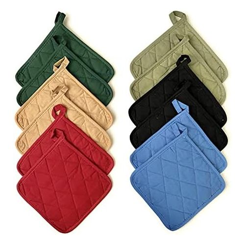  [아마존베스트]HomeClassic Classic Home 12 Pack (Dozen) Pot Holders, Cotton, Heat Resistant, Kitchen Essential, Potholder Set, Trivet for Cooking and Baking with Hanging Loops