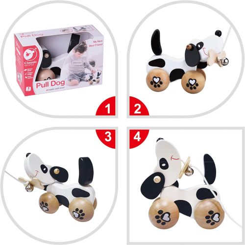  Classic World Pull Along Walking Toys, Wooden Pull Dog Toy for Baby Toddler