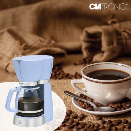  Clatronic KA 3689 RocknRetro Filterkaffeemaschine fuer 15 Tassen, Glaskanne, Tropfstopp, Abschaltautomatik, 1000 W, Blau