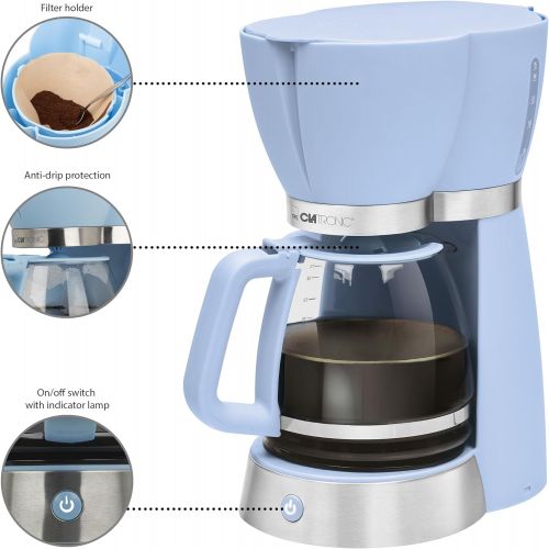  Clatronic KA 3689 RocknRetro Filterkaffeemaschine fuer 15 Tassen, Glaskanne, Tropfstopp, Abschaltautomatik, 1000 W, Blau