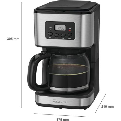  Clatronic KA 3642 Kaffeefiltermaschine fuer 12-14 Tassen 1,5 L, Edelstahlfront,Timer, Inox schwarz