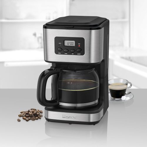  Clatronic KA 3642 Kaffeefiltermaschine fuer 12-14 Tassen 1,5 L, Edelstahlfront,Timer, Inox schwarz