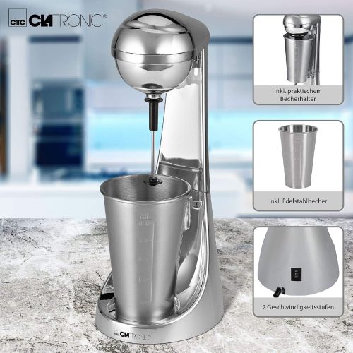  Clatronic 2in1 Barmixer Milchaufschaumer Edelstahl Becher Standmixer Mixbehalter 450 ml (Mixer, 65 Watt, Milchshaker, Cocktail-Mixer, Milchschaumer, Milchschaum)