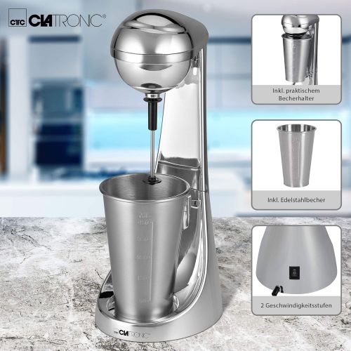  Clatronic BM 3472 // 2in1 Barmixer & Milchaufschaumer in Einem // 450 ml Fassungsvermoegen // 2 Geschwindigkeitsstufen // Edelstahlbecher & -mixstab // Chromdesign