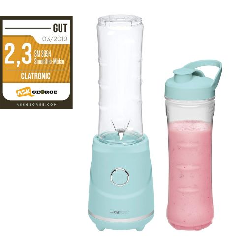  Clatronic SM 3694 Smoothie-Maker zum Puerieren, Schlagen, Zerkleinern, Shaken und Mixen, 4-Fach Edelstahlmesser, Mixbehalter auch als Trinkbecher zu verwenden, mint-gruen