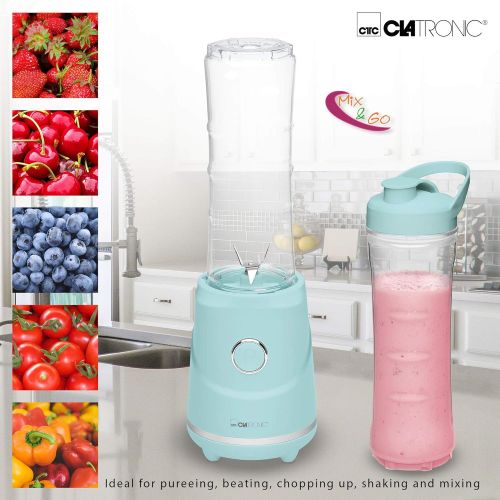  Clatronic SM 3694 Smoothie-Maker zum Puerieren, Schlagen, Zerkleinern, Shaken und Mixen, 4-Fach Edelstahlmesser, Mixbehalter auch als Trinkbecher zu verwenden, mint-gruen