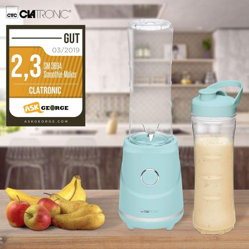  Clatronic SM 3694 Smoothie-Maker zum Puerieren, Schlagen, Zerkleinern, Shaken und Mixen, 4-Fach Edelstahlmesser, Mixbehalter auch als Trinkbecher zu verwenden, mint-gruen