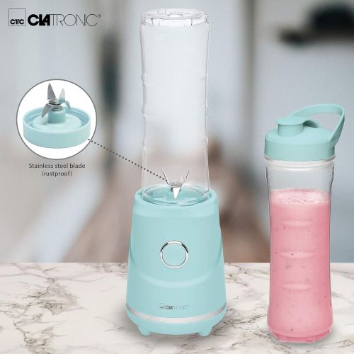  Clatronic SM 3694 Smoothie-Maker zum Puerieren, Schlagen, Zerkleinern, Shaken und Mixen, 4-Fach Edelstahlmesser, Mixbehalter auch als Trinkbecher zu verwenden, mint-gruen