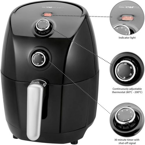  Clatronic FR 3698 H Hot Air Fryer, Oil and Grease Free, 1.5 Litre Capacity, 30 Minute Timer with End Signal, Fully Adjustable Thermostat (80-200°C), Cool Touch Handle