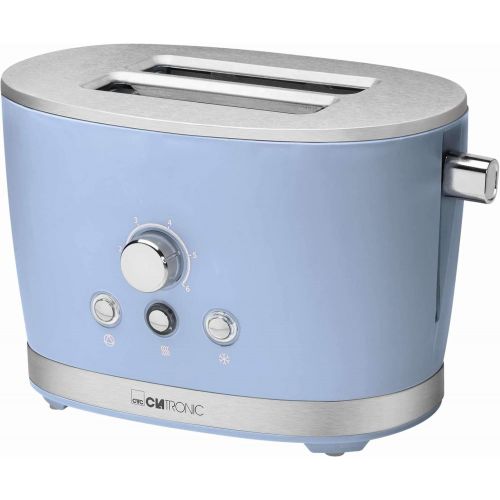  Clatronic Toaster mit Broetchenaufsatz Blau Edelstahl Regelbarer Thermostat (Retro, 850 Watt, 2 Toastschlitze, Kruemelschublade)